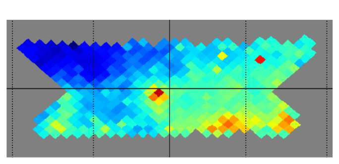 posterior mean map of the 2 times TOD, 1 calibration source run, colour scale 5 K to 14 K