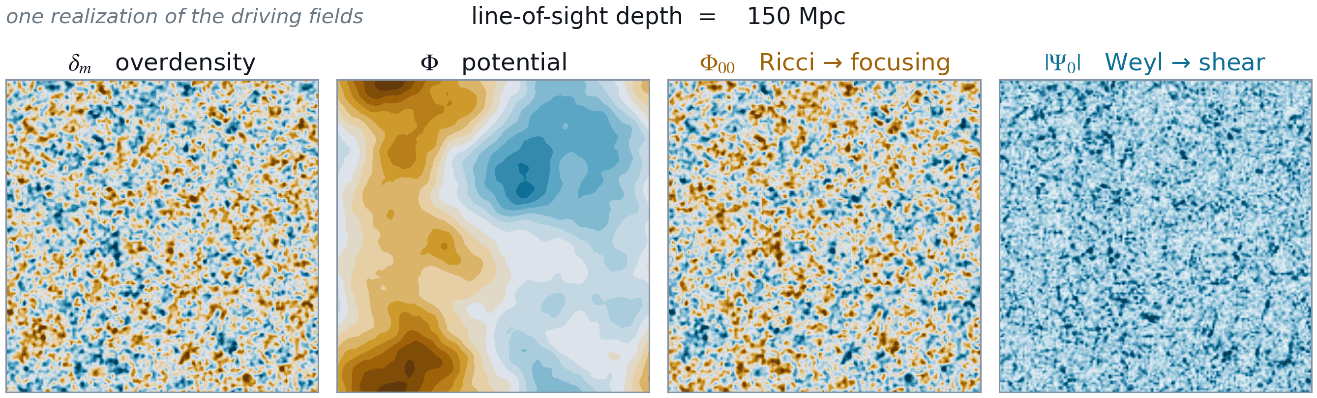 Static density, potential, Ricci and Weyl slices from the field animation