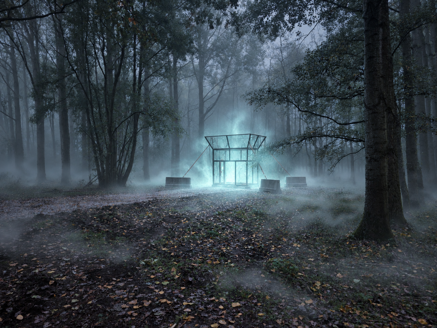 Artistic version of the horn scene with blue light and mist