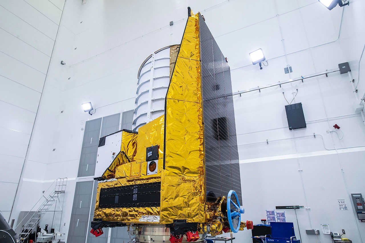 The Euclid spacecraft in a cleanroom before launch, June 2023